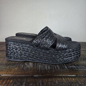 Larroude Ash Womens Size 6.5 Platform Sandals Slides Slip On Mule Shoes Black